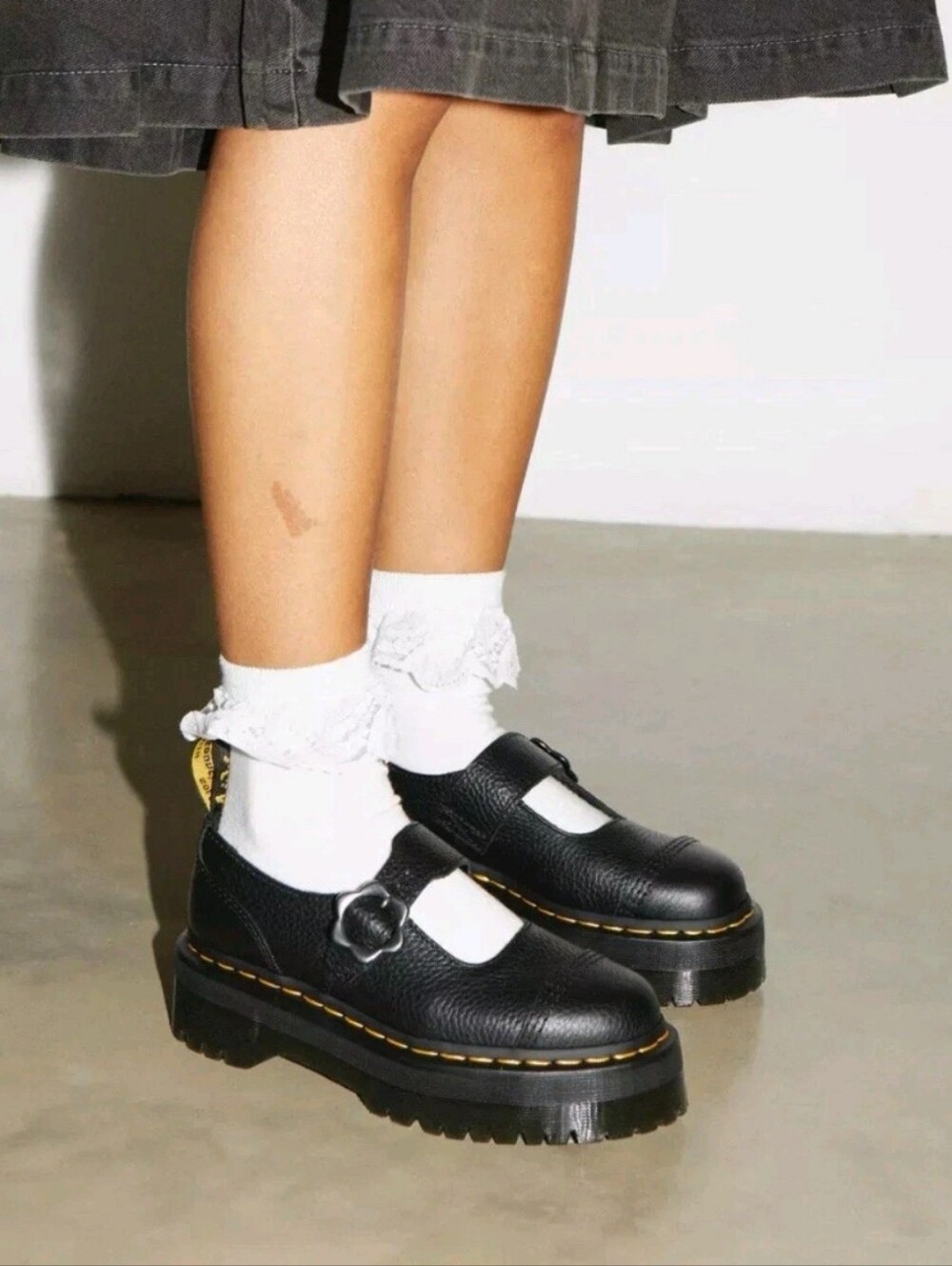 Martens Addina Flower Mary Jane Black Leather Buckle Platform Sz 37